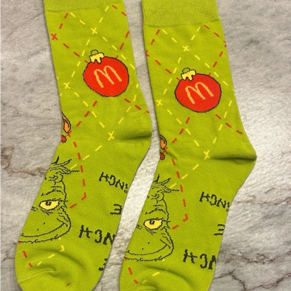 Green Grinch Socks with McDonald's Logo